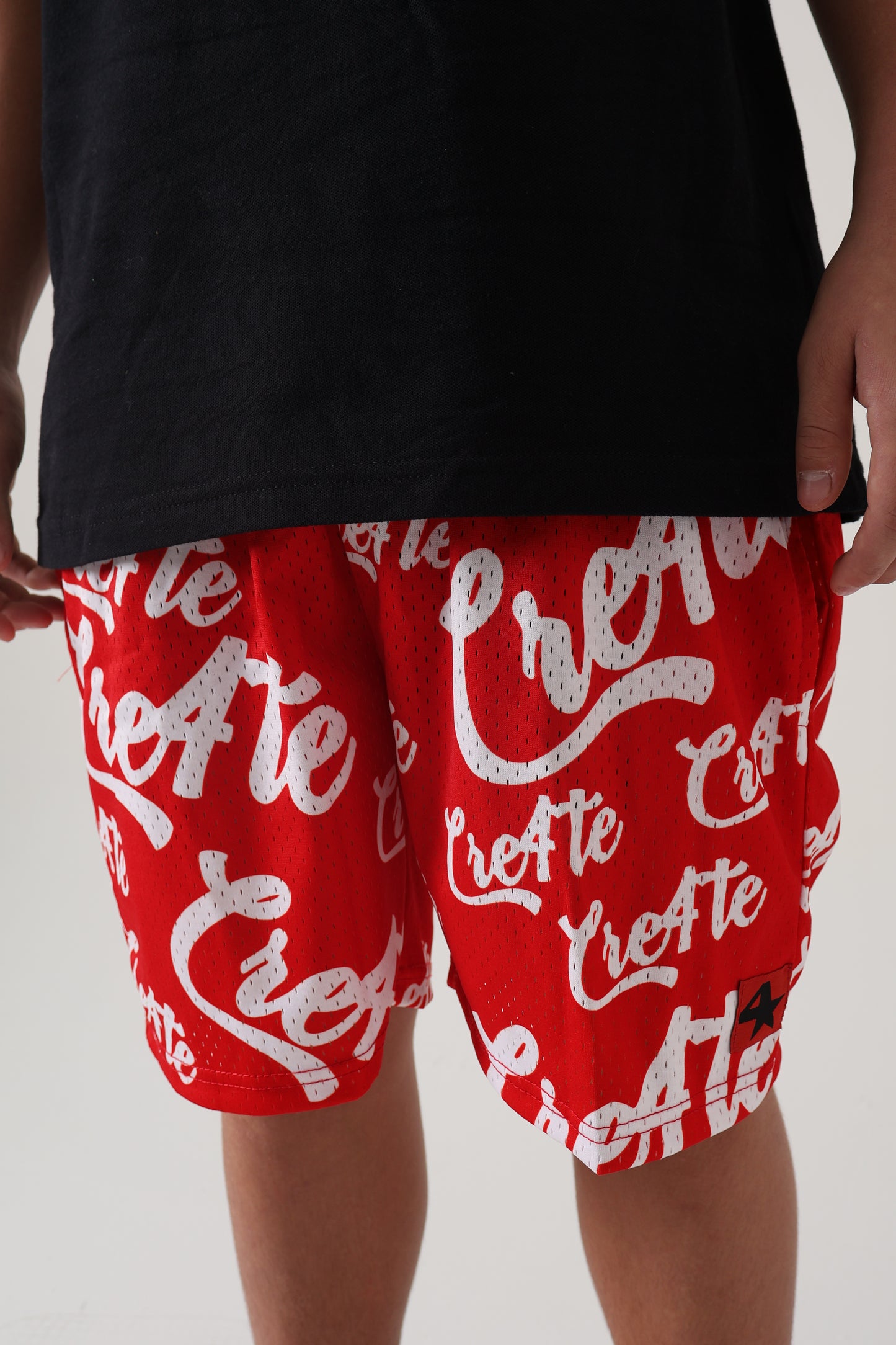 Red and white CRE4TE mesh shorts ❤️🤍