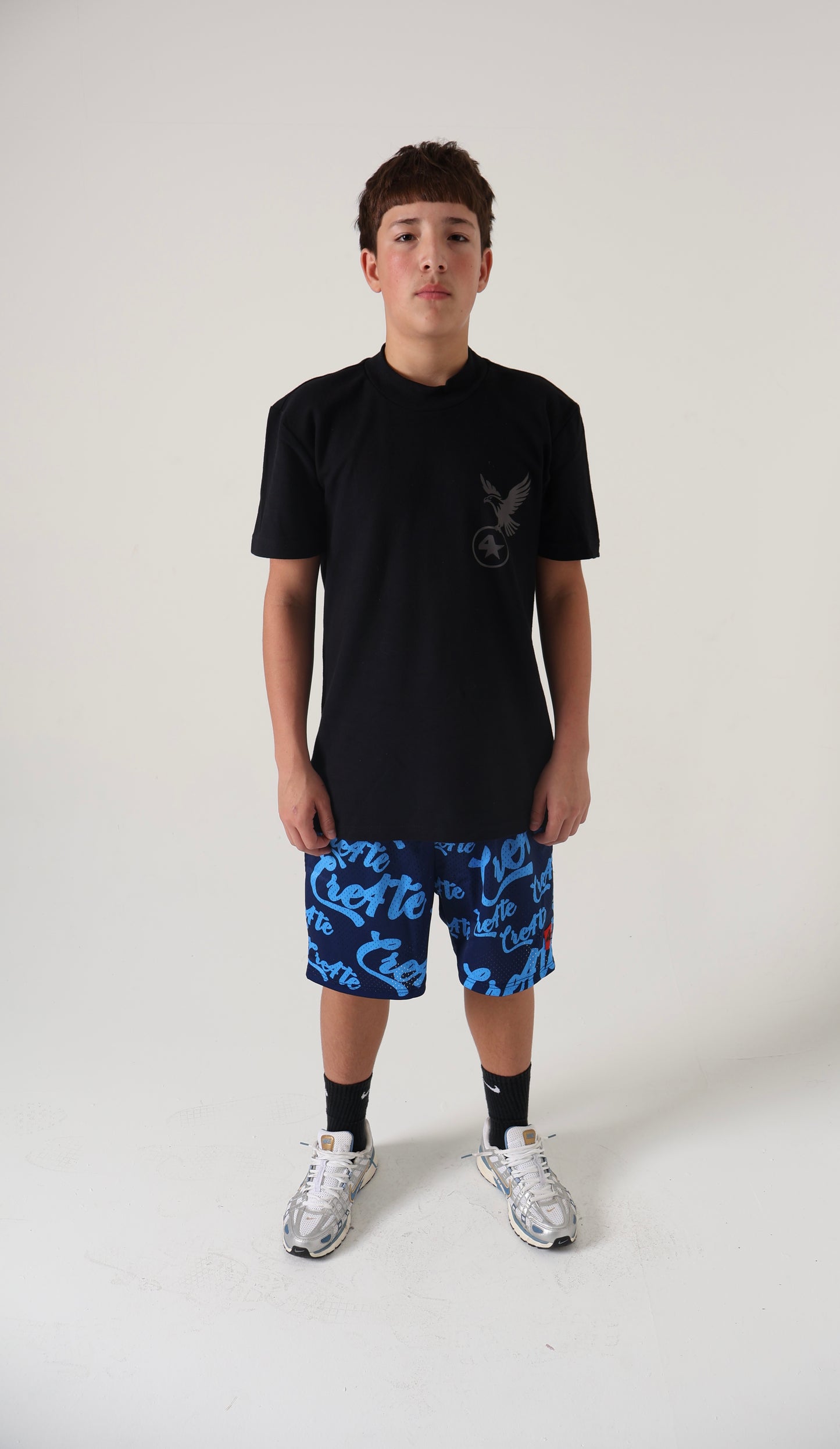Navy blue and baby blue CRE4TE mesh shorts 💙🩵