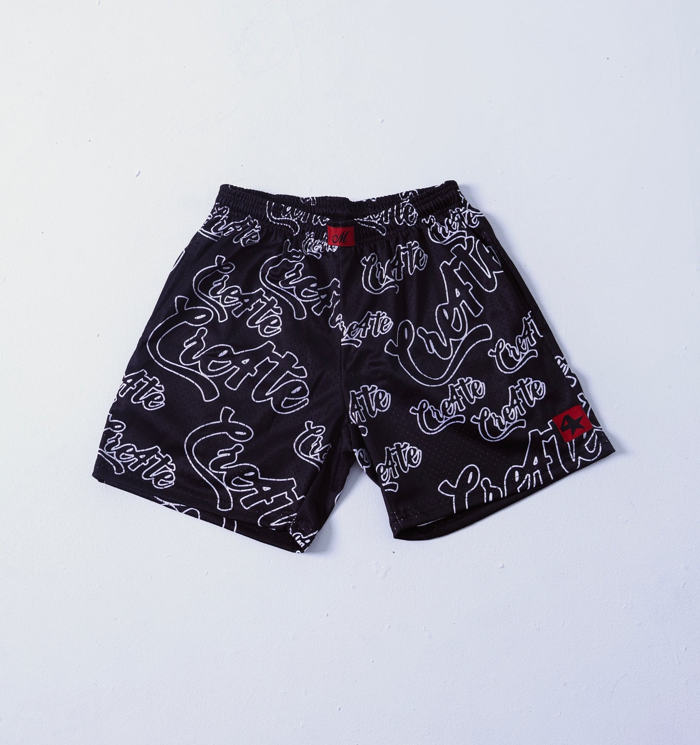 Black and white outline CRE4TE mesh shorts 🖤🤍