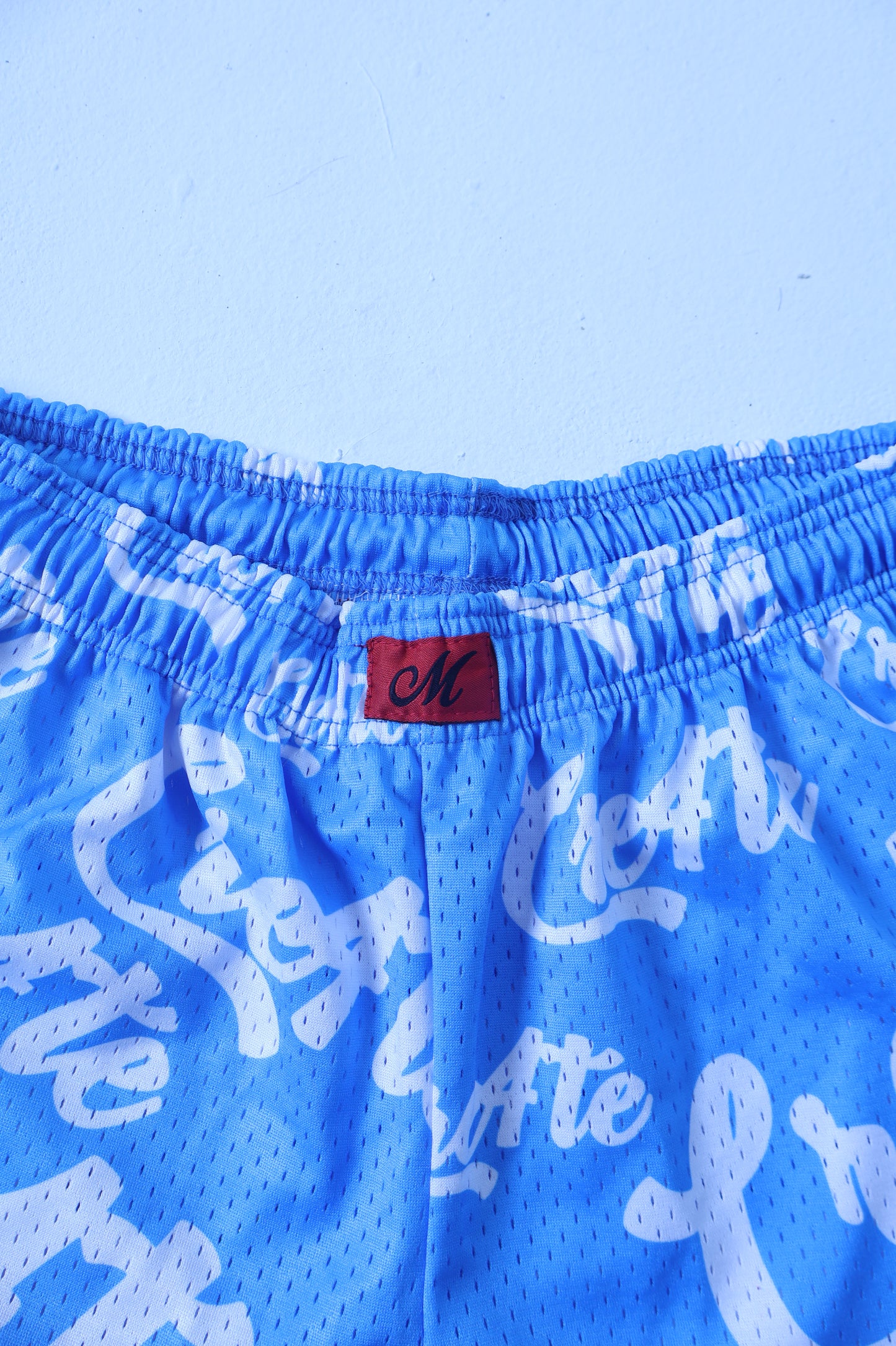 Baby blue and white CRE4TE mesh shorts 🩵🤍