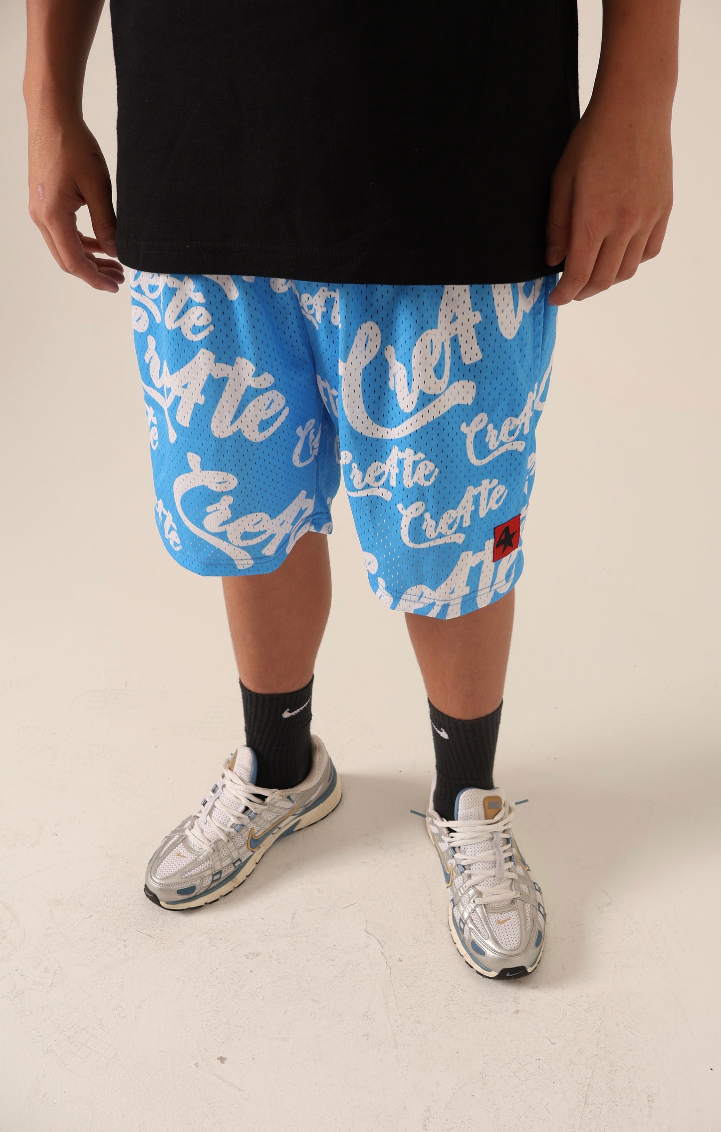 Baby blue and white CRE4TE mesh shorts 🩵🤍