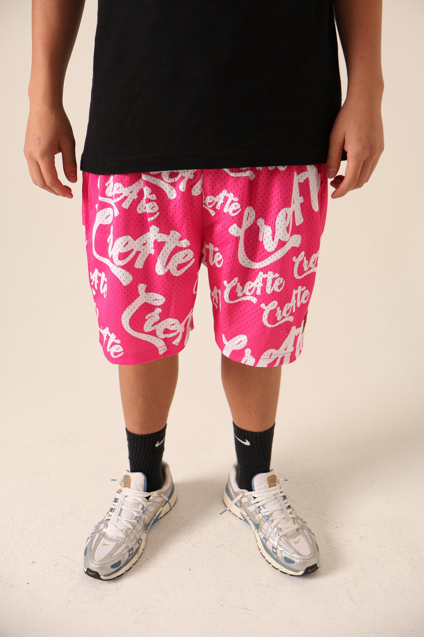 Pink and white CRE4TE mesh shorts 🩷🤍