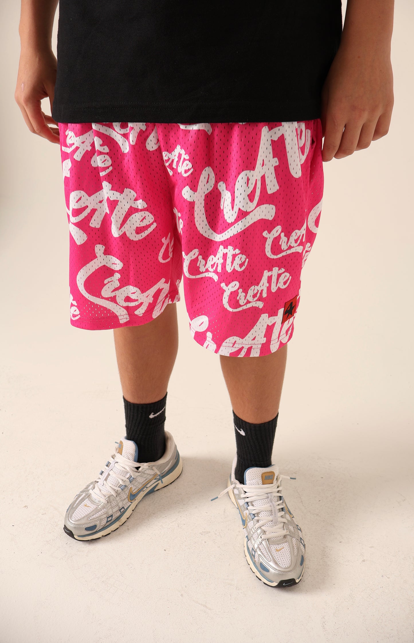 Pink and white CRE4TE mesh shorts 🩷🤍