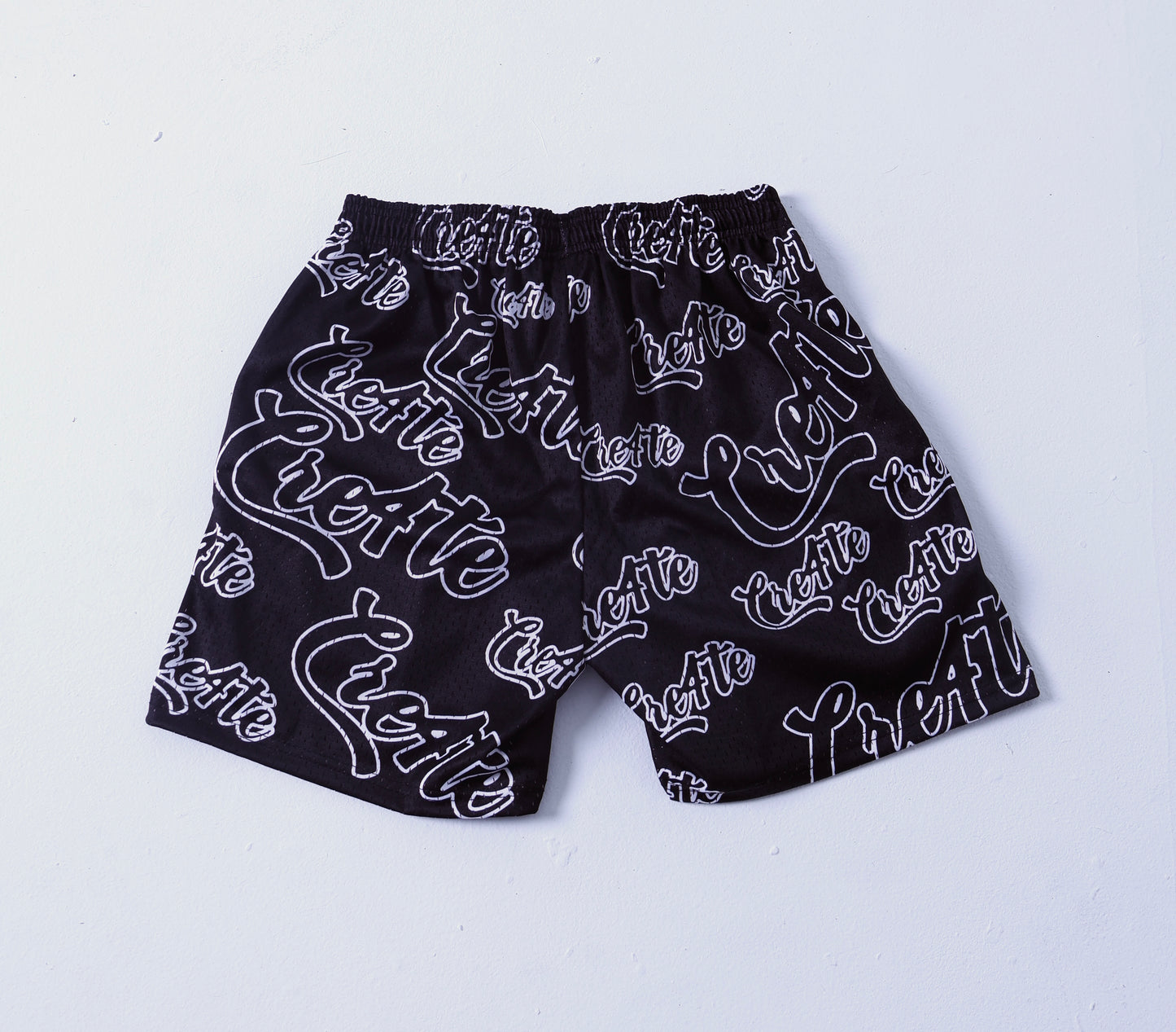 Black and white outline CRE4TE mesh shorts 🖤🤍