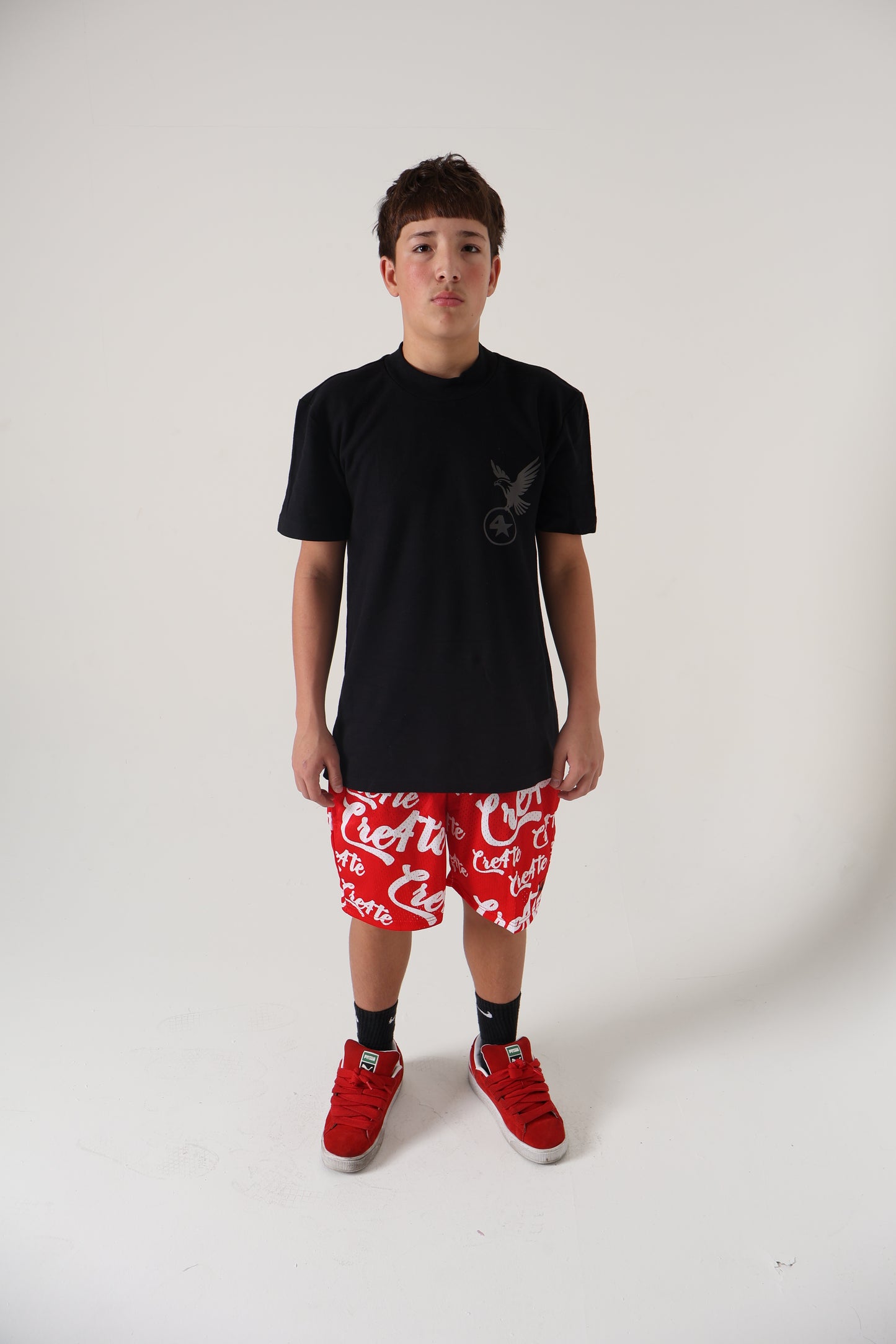 Red and white CRE4TE mesh shorts ❤️🤍