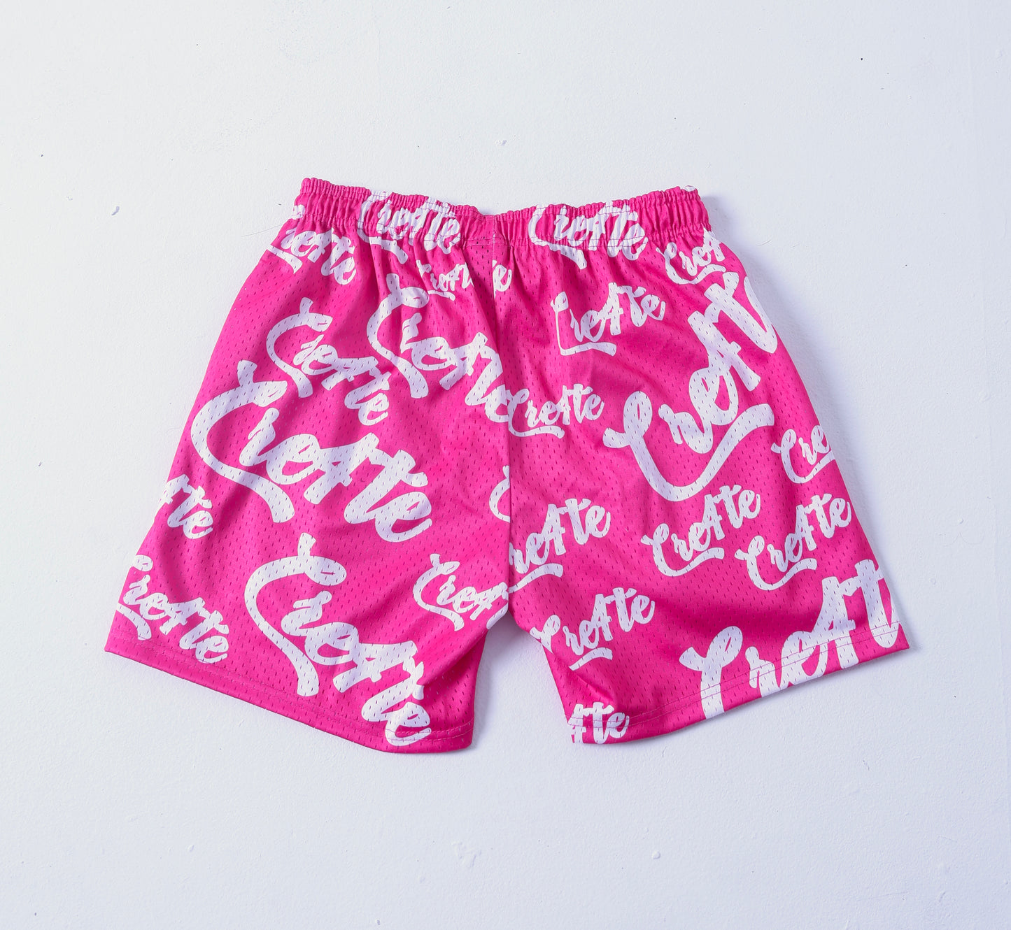 Pink and white CRE4TE mesh shorts 🩷🤍