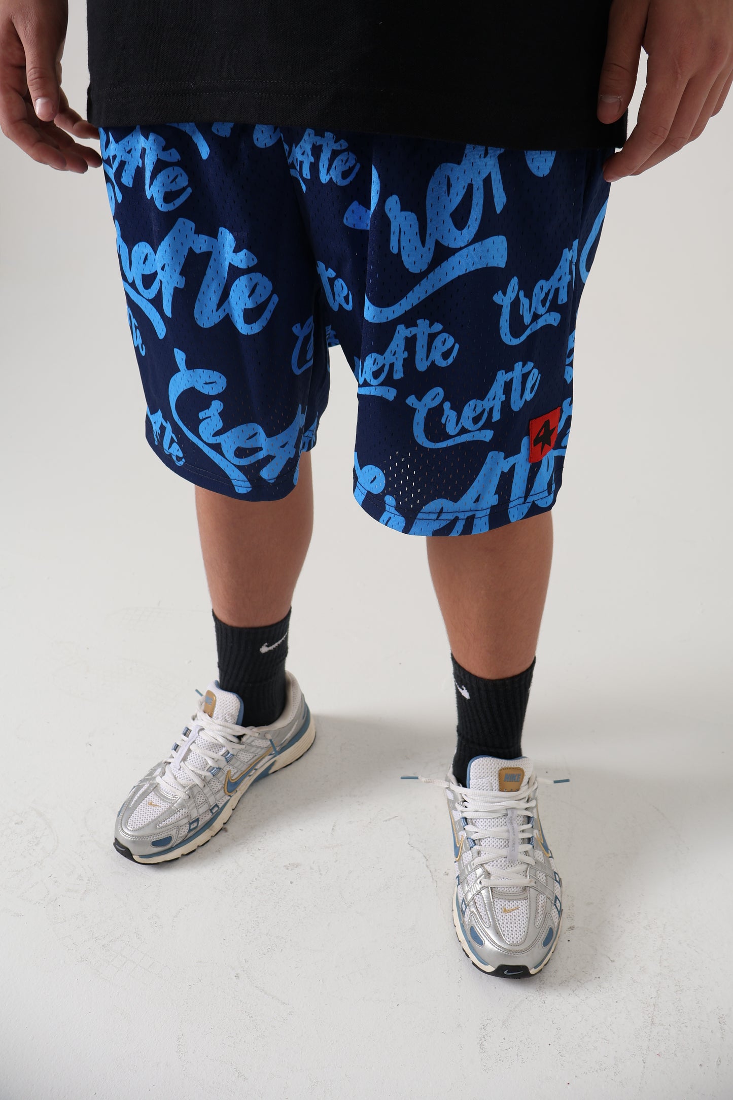 Navy blue and baby blue CRE4TE mesh shorts 💙🩵