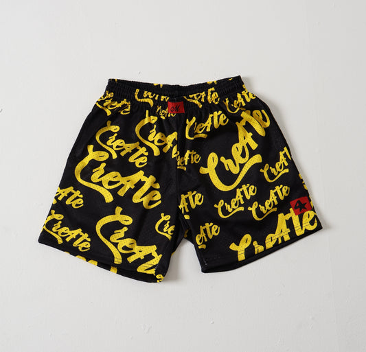 Black and yellow CRE4TE mesh shorts 🖤💛