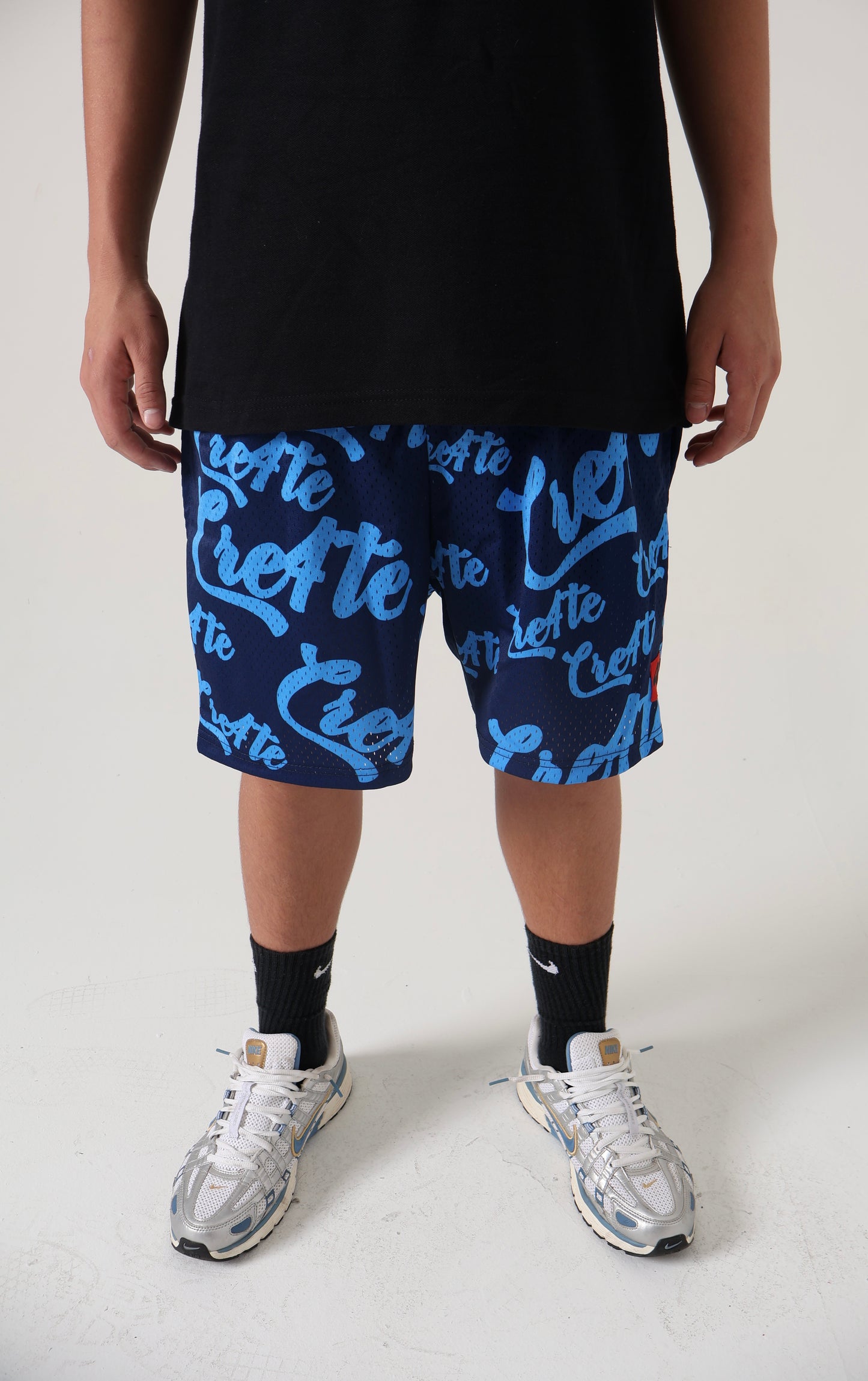 Navy blue and baby blue CRE4TE mesh shorts 💙🩵