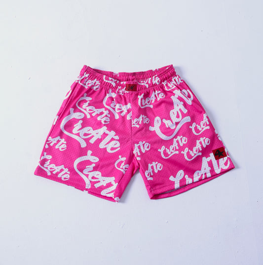 Pink and white CRE4TE mesh shorts 🩷🤍