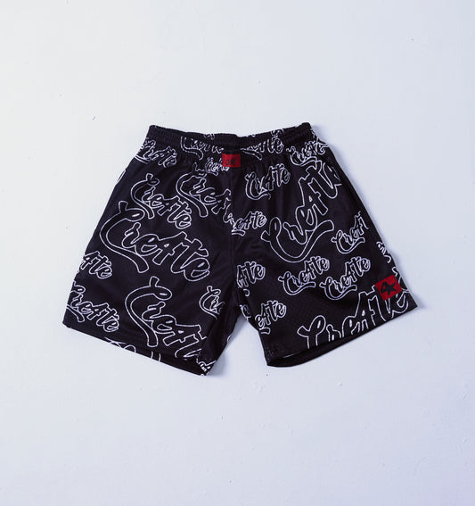 Black and white outline CRE4TE mesh shorts 🖤🤍