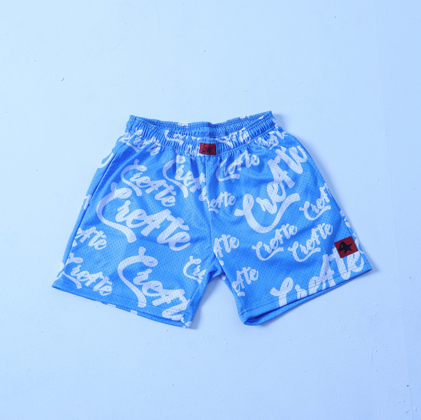 Baby blue and white CRE4TE mesh shorts 🩵🤍