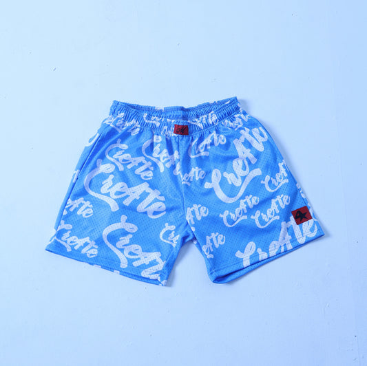Baby blue and white CRE4TE mesh shorts 🩵🤍