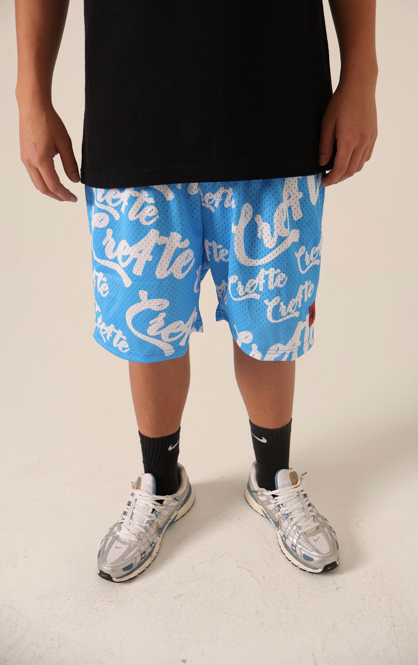 Baby blue and white CRE4TE mesh shorts 🩵🤍