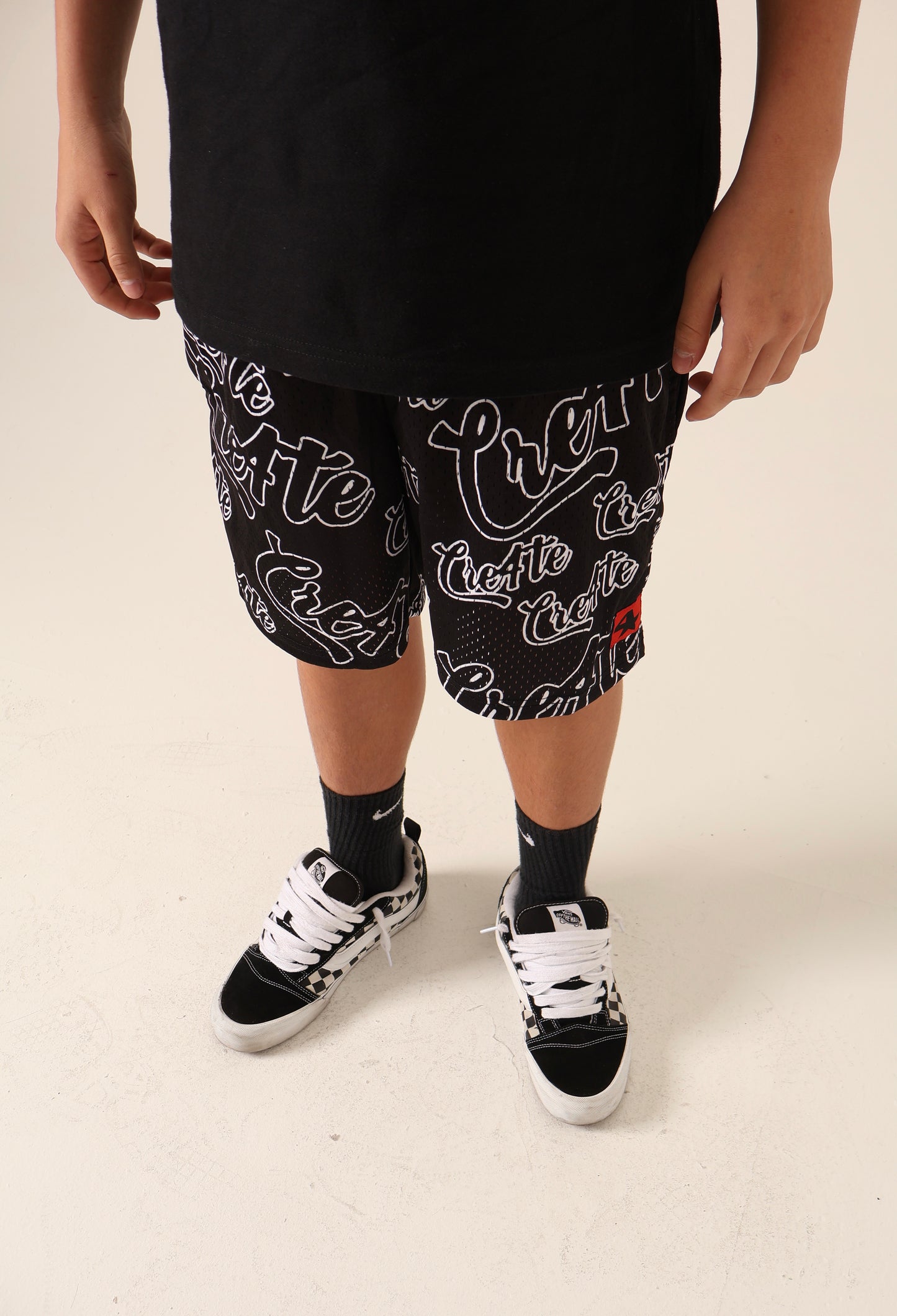 Black and white outline CRE4TE mesh shorts 🖤🤍